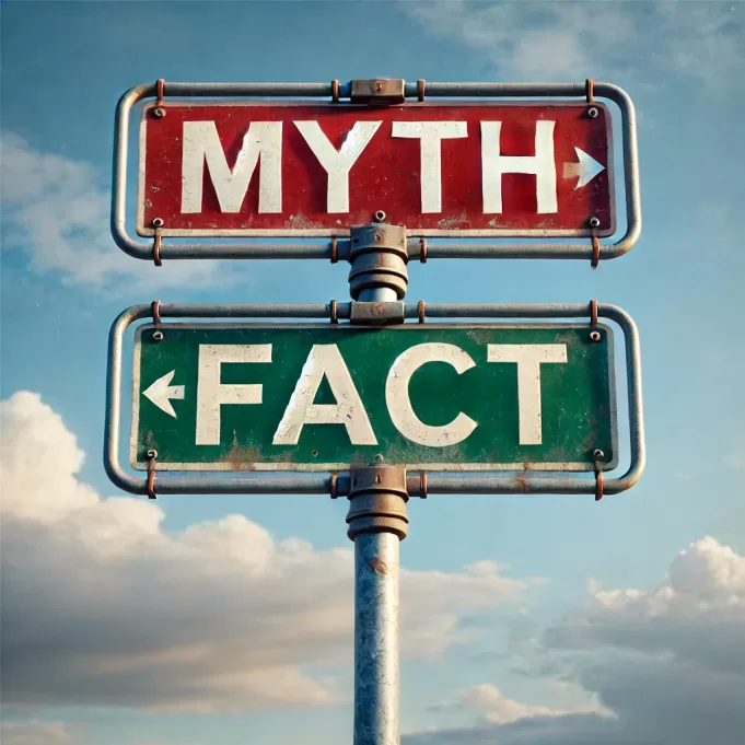 two road signs one reads myth, the other reads fact